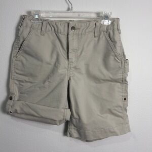 Carhartt Shorts Women 6 Khaki Original Fit Rip Stop Utility Work Roll Cuff Cargo